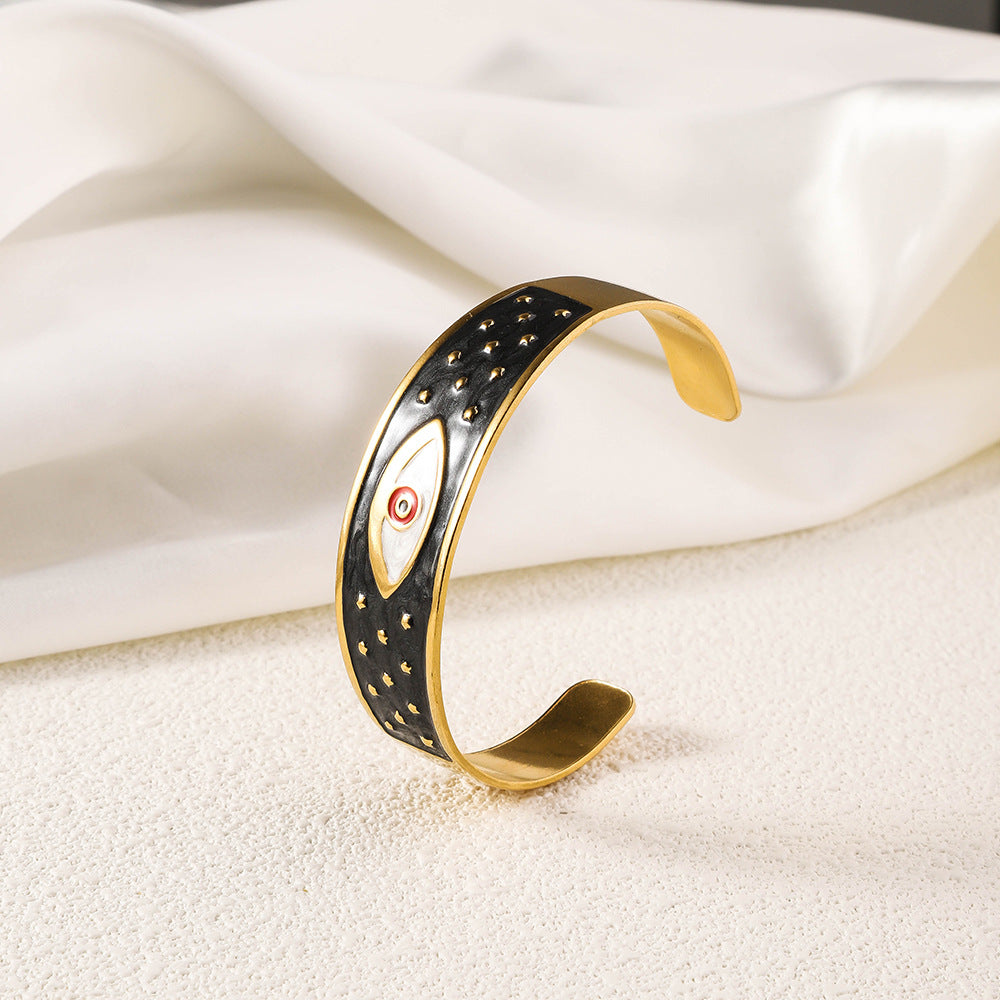 Cross border new stainless steel oil pressure painted open bracelet, exaggerated European and American women's plated 18K gold adjustable bracelet