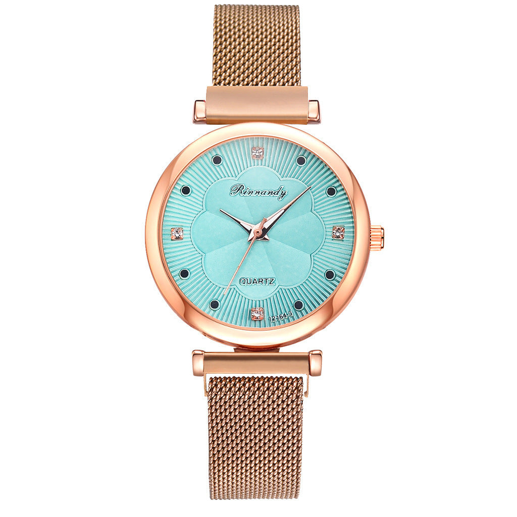 5pcs/set women's fashionable and simple mesh belt magnet quartz watch+bracelet set quartz watch