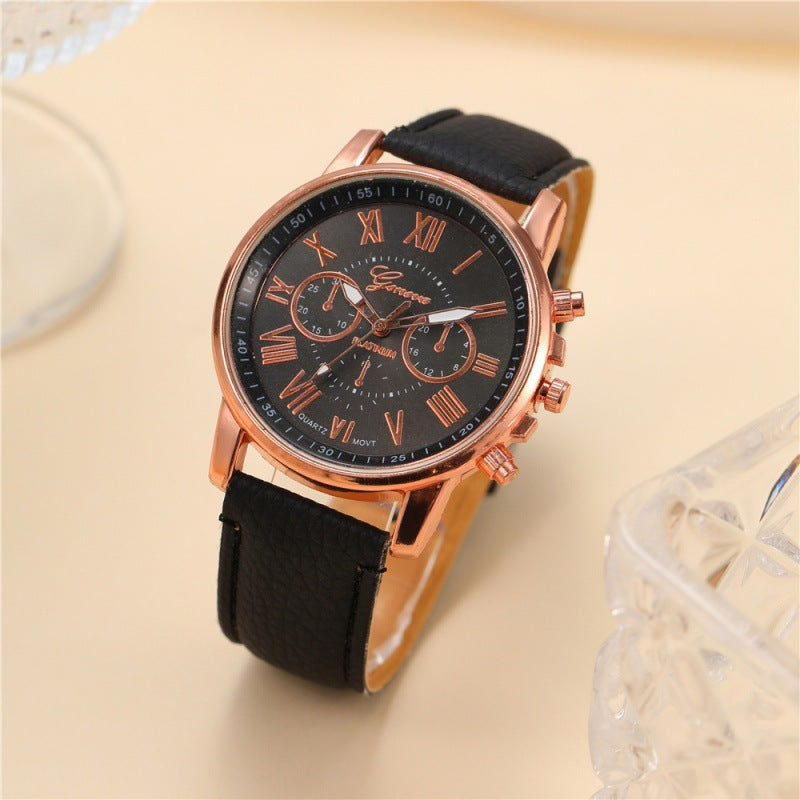 Women's Watch Geneva Geneva Fake Three Eyelid Strap Fashion Women's Roman Scale Women's Watch