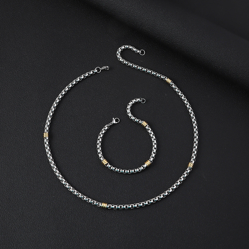 Cross border new product 5mm stainless steel square pearl chain string gold pearl necklace men's versatile titanium steel bracelet spot wholesale