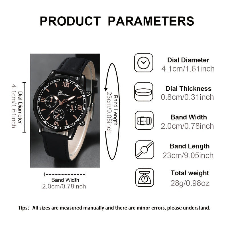 Manufacturer's spot wholesale AliExpress new men's casual fashion business black shell three eyelid quartz set