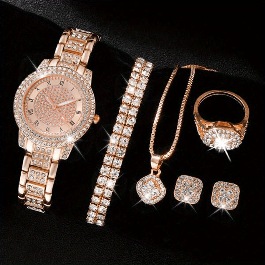 Cross border popular women's watches for foreign trade, five piece set set with diamond inlaid women's watches, women's fashionable Roman quartz watches