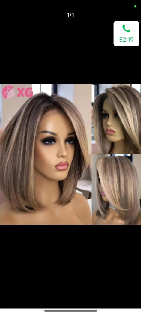 Amazon Cross border Foreign Trade European and American Fashion Light Gold African Hot Selling Front Lace Middle Split Straight Hair Wig Headset