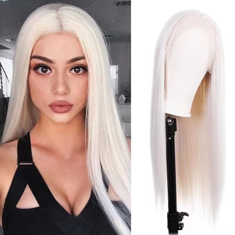 Cross border European and American wig front lace long straight synthetic wig full head set wigs wig manufacturer wholesale hair agency