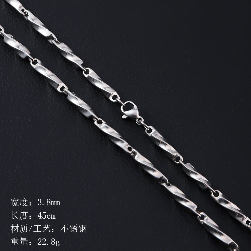 Stainless steel M ö bius twisted rod necklace, cross-border hot selling men's melon seed chain necklace, accessories with chain, titanium steel bracelet