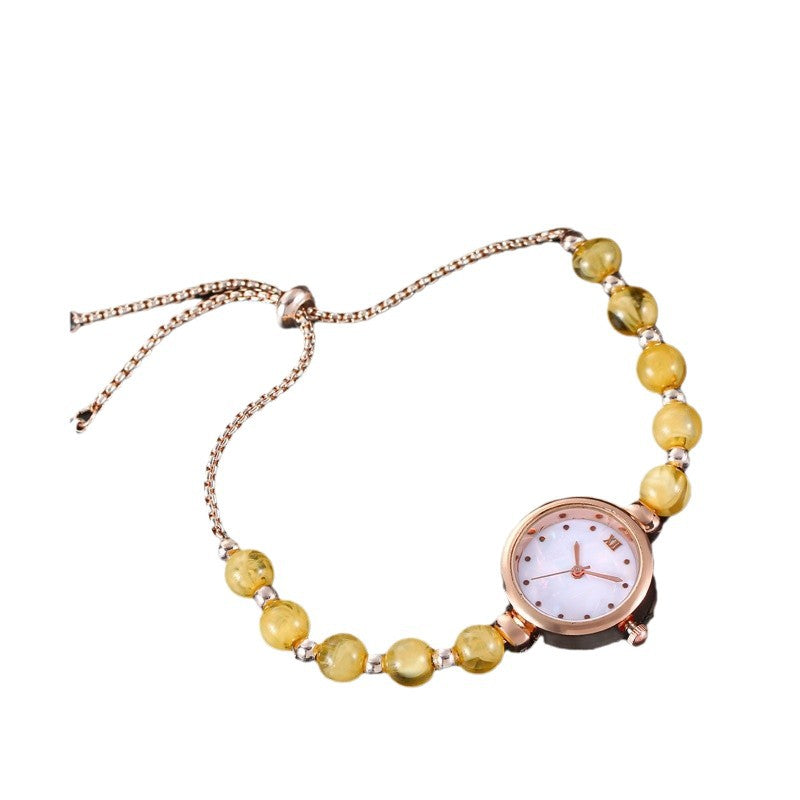 Cross border new pearl bracelet women's quartz watch niche light luxury small dial pull-out adjustable watch hot item