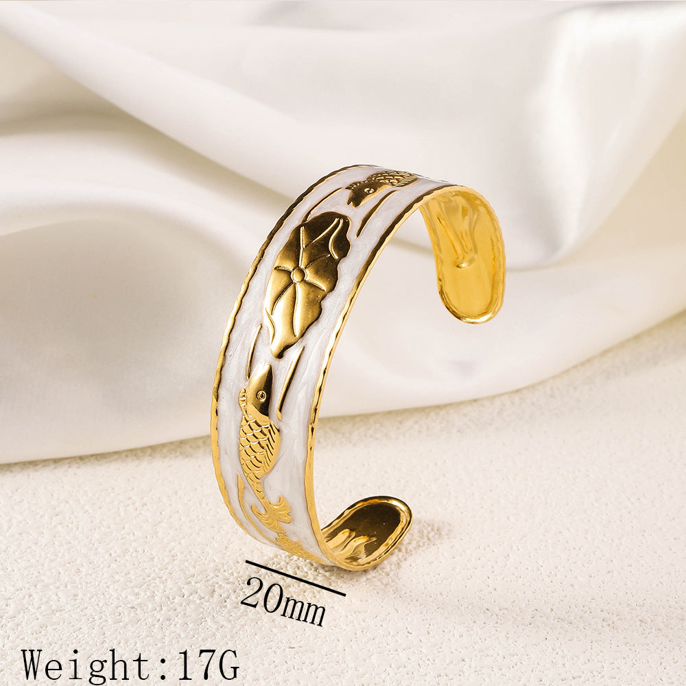 Cross border new stainless steel oil pressure painted open bracelet, exaggerated European and American women's plated 18K gold adjustable bracelet