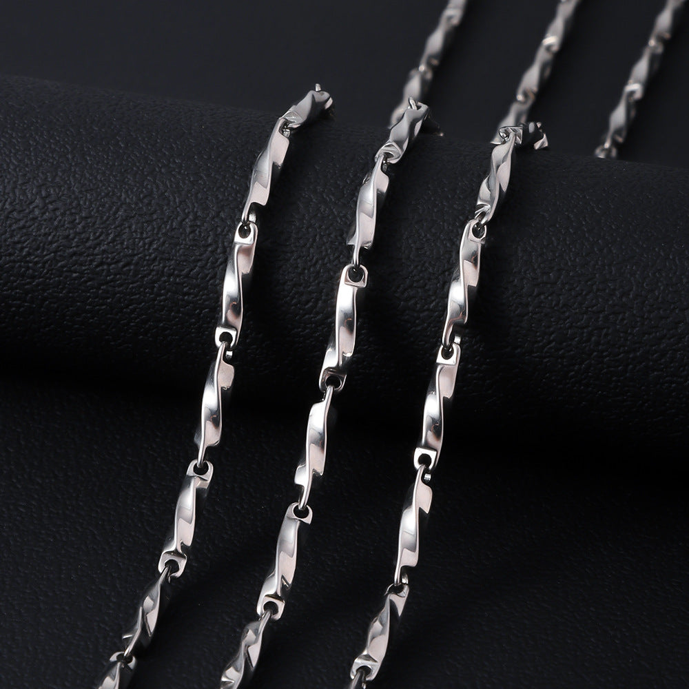Stainless steel M ö bius twisted rod necklace, cross-border hot selling men's melon seed chain necklace, accessories with chain, titanium steel bracelet