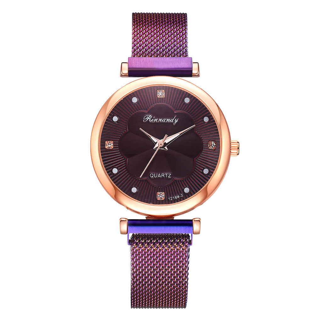 5pcs/set women's fashionable and simple mesh belt magnet quartz watch+bracelet set quartz watch
