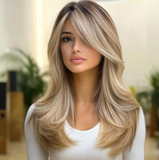 Amazon's new wig for women in Europe and America, front lace synthetic headband, small lace, medium split, long curly hair wigs