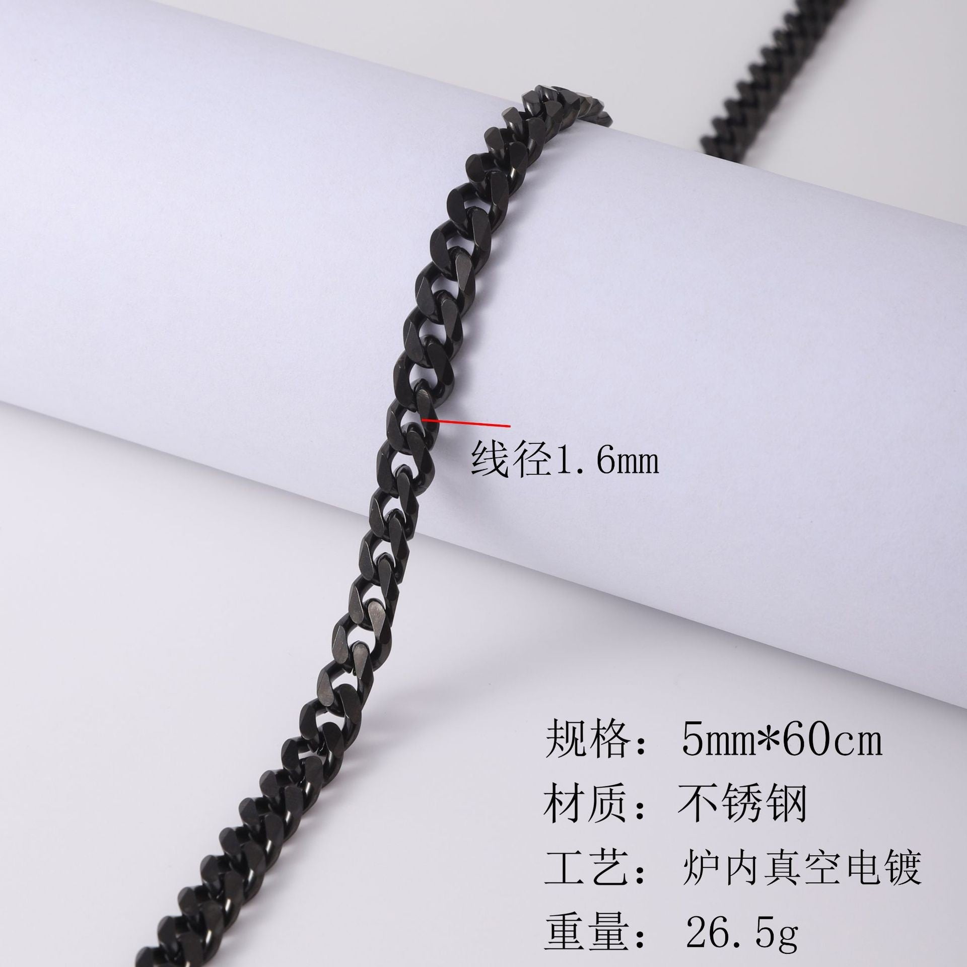 Titanium steel single wire six sided ground necklace, cross-border hot selling, plated with 18K gold Cuban chain, European and American men's stainless steel necklace