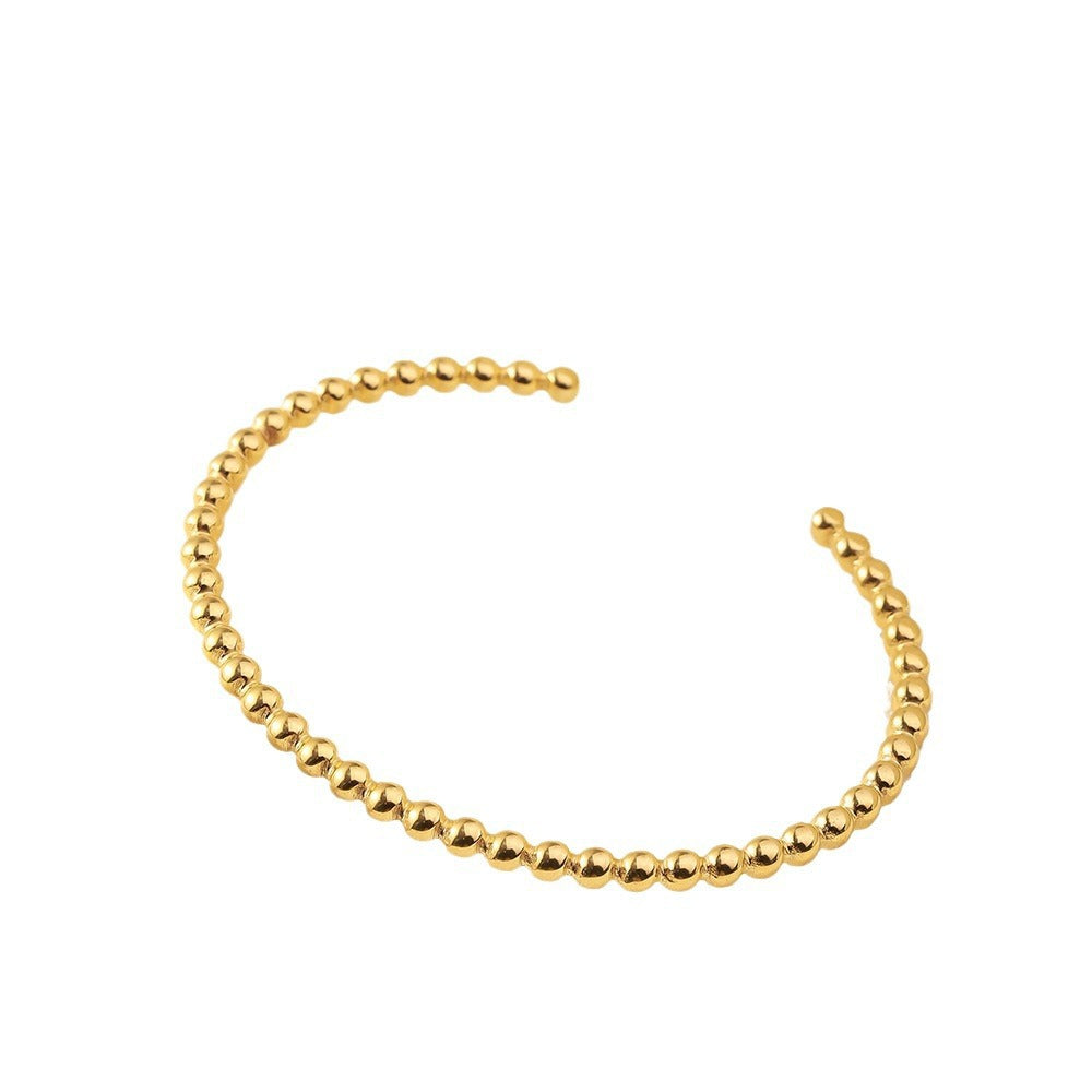 2025 Titanium Steel Round Bead Open Bracelet Simple Jewelry Korean Style Trendy Handmade Women's 18K Gold Plated Stainless Steel Bracelet