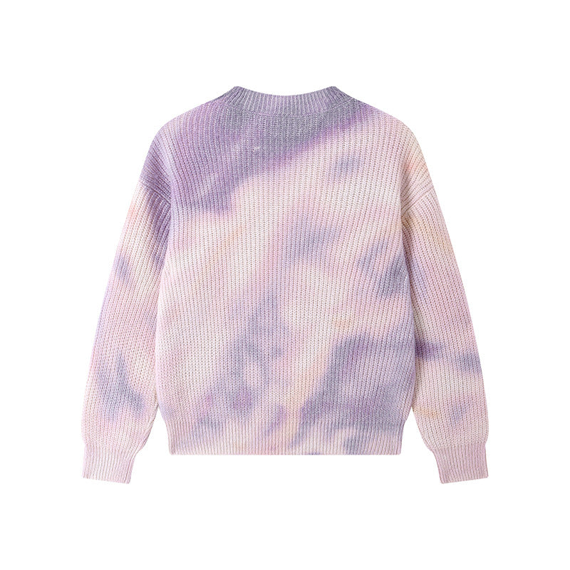 Elegant purple sweater with round neck and long sleeves in high-quality dyed alpaca wool knit with knot