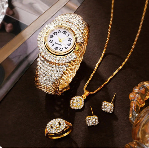 Luxury watches, rhinestones, women's fashionable and elegant watches, women's quartz watches, jewelry sets for girls and women