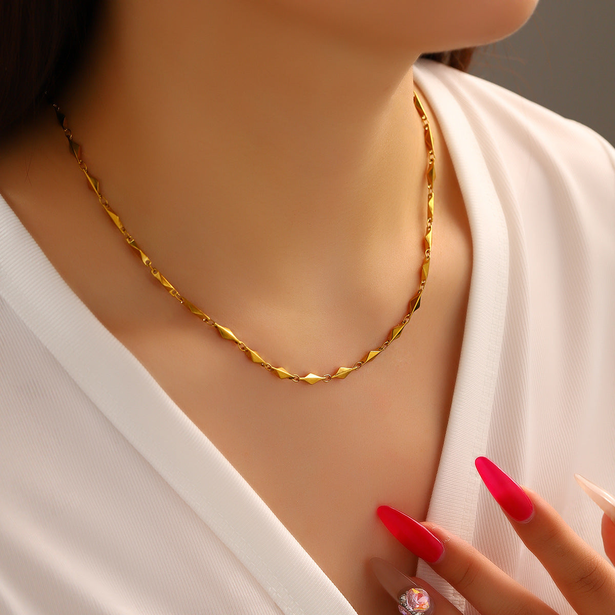 Stainless steel ingot chain necklace, hot selling cross-border in Europe and America, women's collarbone chain, chain plated with 18K real gold titanium steel bracelet