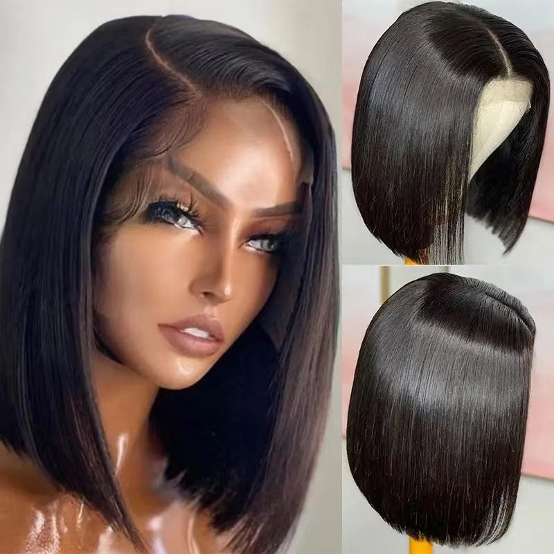 New European and American wig short straight hair, split black bob headband, front lace short straight hair manufacturer wholesale