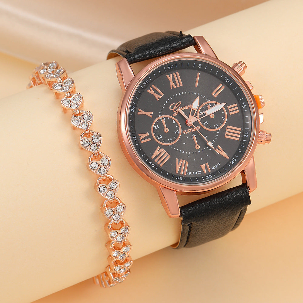 Women's Watch Geneva Geneva Fake Three Eyelid Strap Fashion Women's Roman Scale Women's Watch