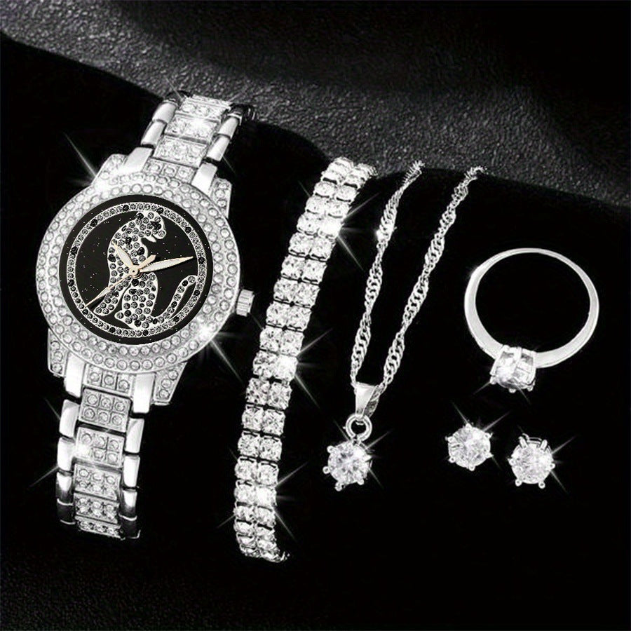 Cross border popular women's watches for foreign trade, five piece set set with diamond inlaid women's watches, women's fashionable Roman quartz watches
