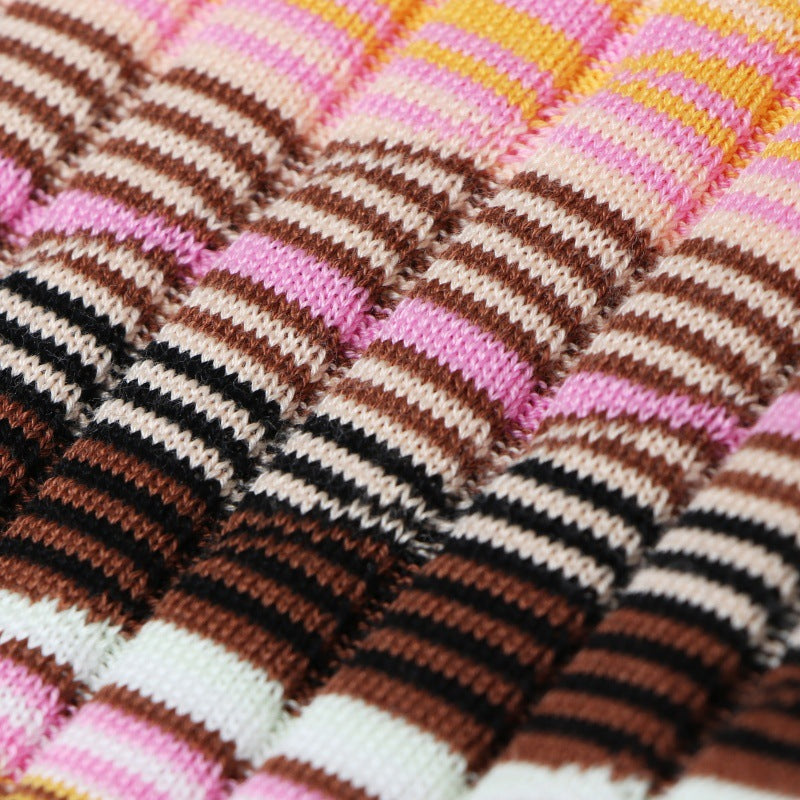 Elegant Italian-style striped knit blouse with a round neckline and short sleeves, made from high-quality cotton and Tencel