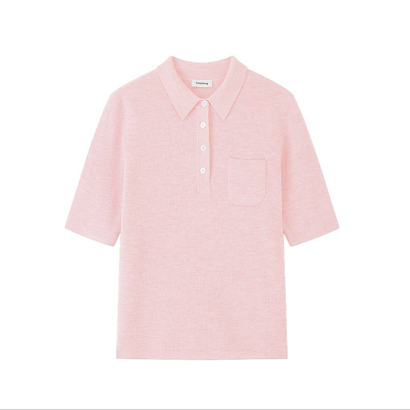 Stylish turtleneck sweater with short sleeves and buttons, 100% high-quality wool