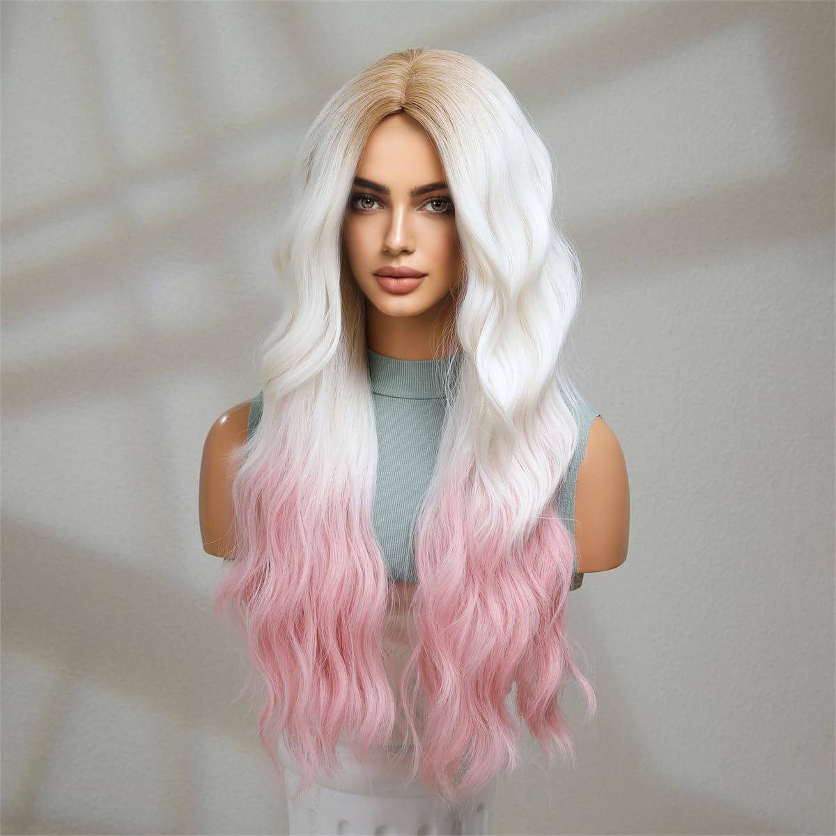 Cross border new products for European and American girls, including split long curly hair, simulated hair with gradient gold color, and pink long curly hair wholesale