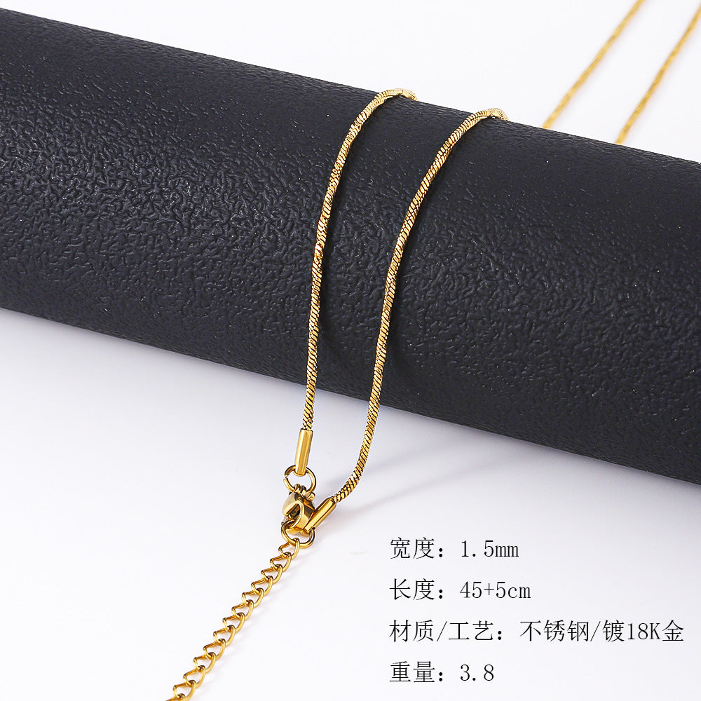 Cross border hot selling stainless steel twisted square snake necklace, titanium steel DIY plain chain plated with 18K furnace gold, non fading necklace