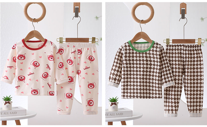 Lycra cotton children's autumn clothes and pants, Class A spring and autumn boys' and girls' pajamas, home clothes, underwear set, Anyang children's clothing