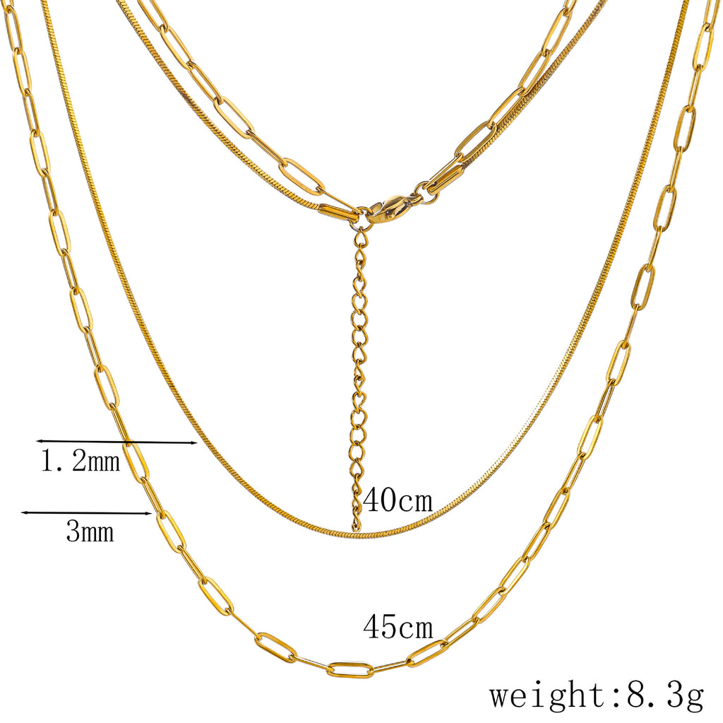 Cross border stainless steel double layered necklace with square snake chain, long cross chain, 18K vacuum plated collarbone, titanium steel necklace from Europe and America