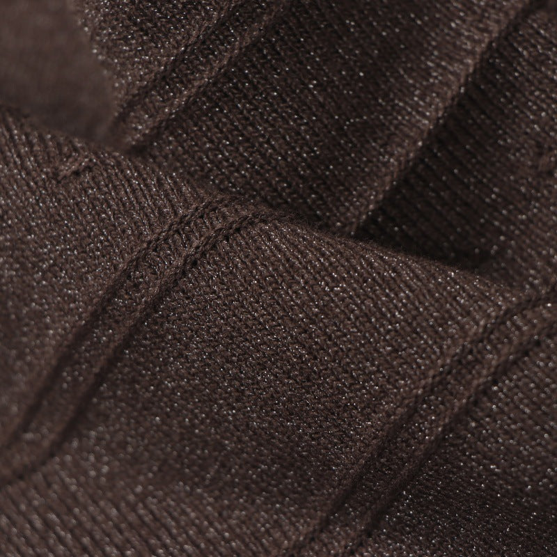 Elegant midi dress in knit fabric with a round neckline and long sleeves, embroidered with high-quality gold and silver thread