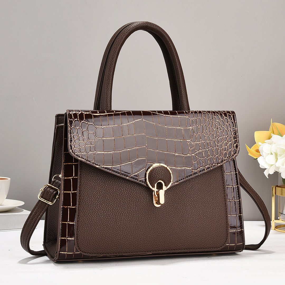 2024 new crocodile patterned contrasting tote women's bag with stylish texture and large capacity trendy single shoulder handbag