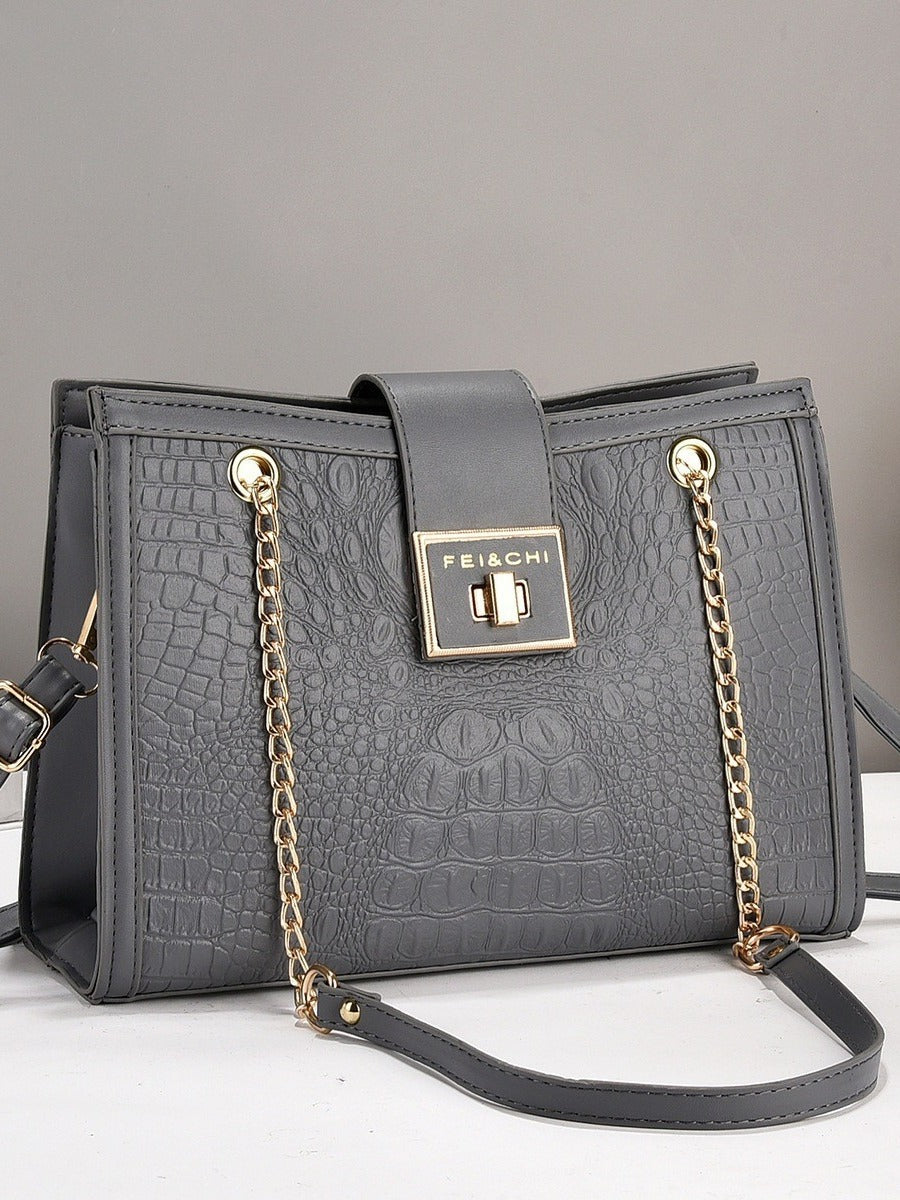 Cross border large bag 2024 new trend, large capacity embossed crocodile pattern single shoulder handbag, simple tote bag for women