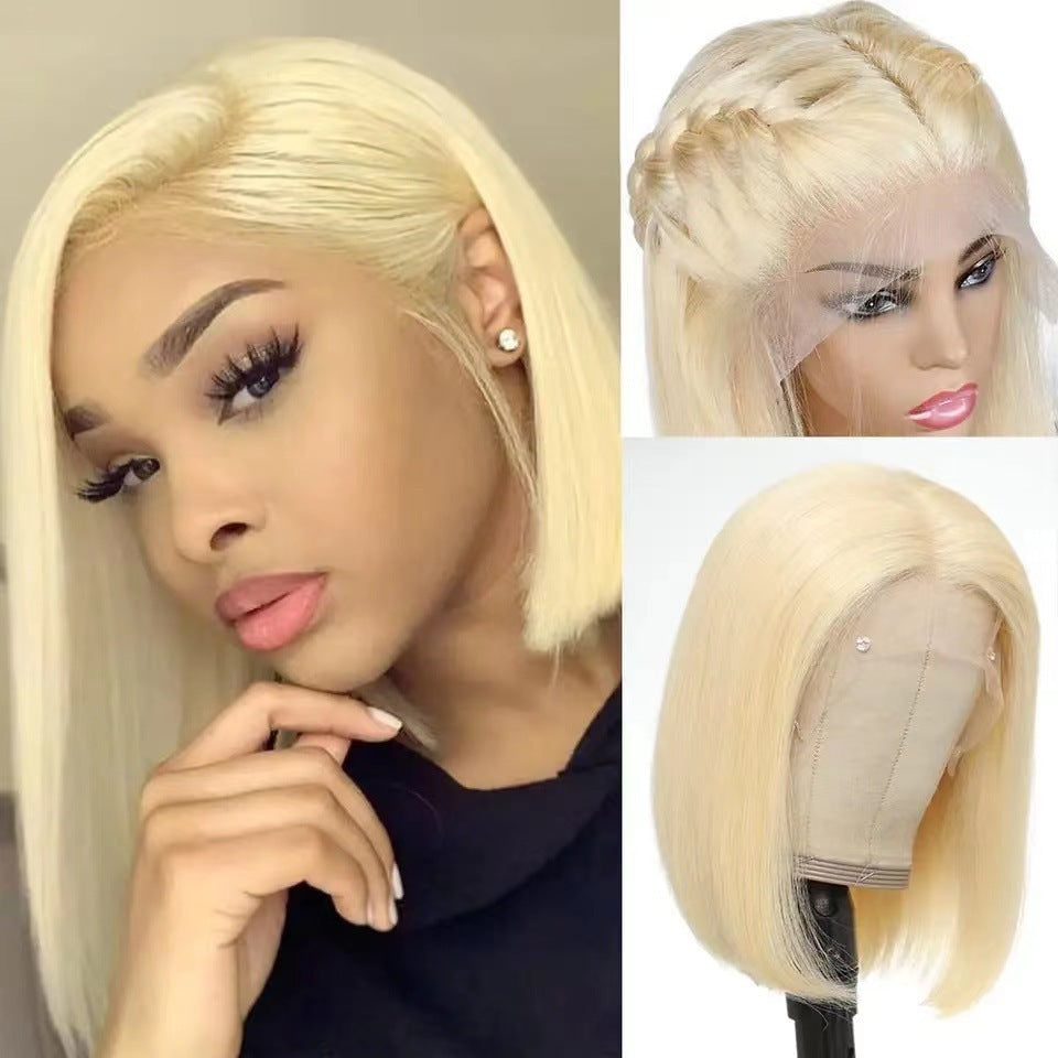 New European and American wig short straight hair, split black bob headband, front lace short straight hair manufacturer wholesale