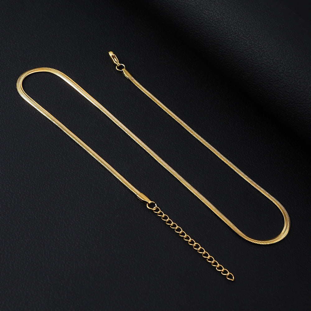 Cross border stainless steel push fit necklace, simple hip-hop snake bone chain, DIY accessory chain, women's collarbone titanium steel necklace