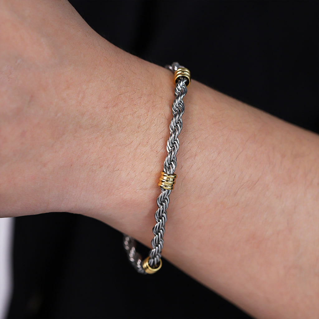 Cross border stainless steel Fried Dough Twists chain string gold bead necklace titanium steel long necklace men's simple 5.0mm Fried Dough Twists bracelet