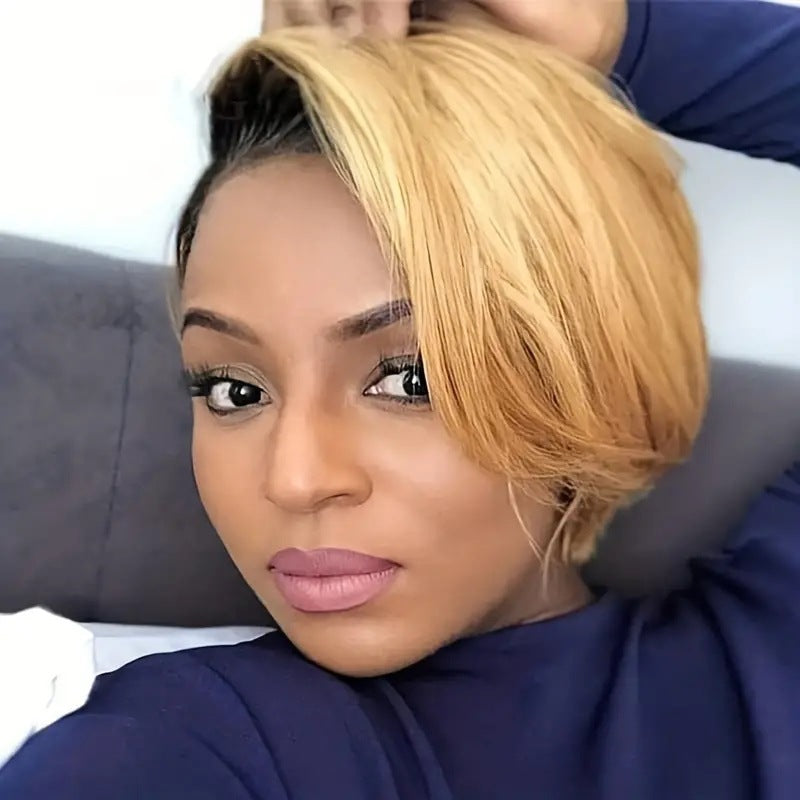 Cross border split bangs, short hair, slightly curled styling, fashionable lace and synthetic full head wig from Europe and America