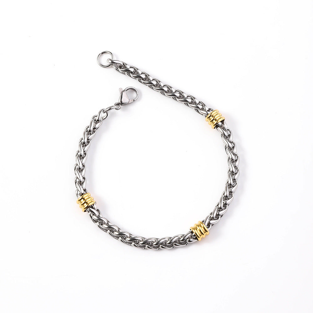 Cross border stainless steel keel chain string gold bead bracelet titanium steel long versatile necklace men's simple 5mm flower basket chain