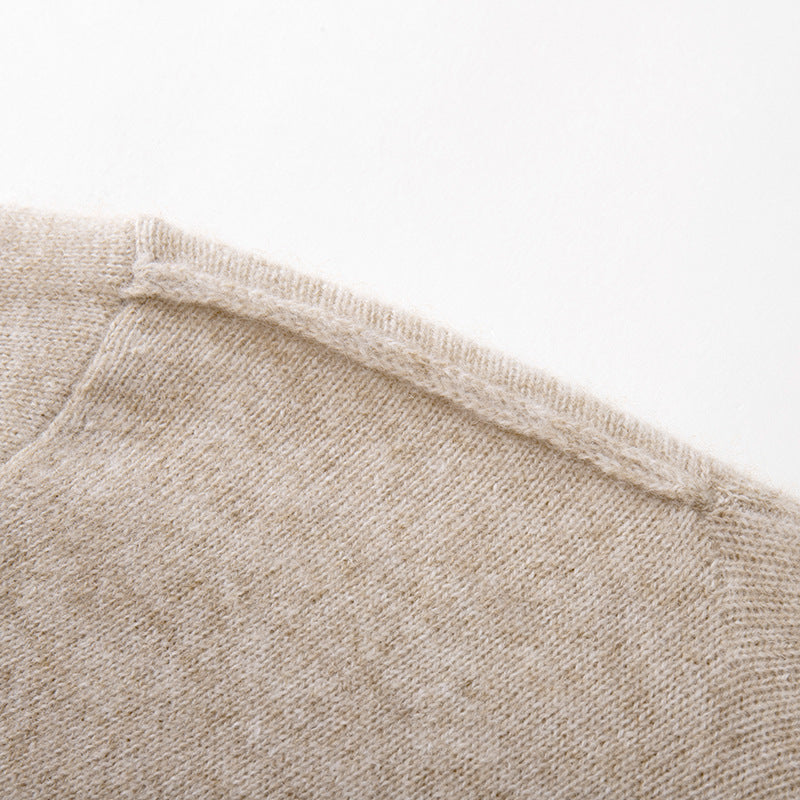 Elegant long-sleeved warm knit blouse with layered collar, 100% high-quality cashmere