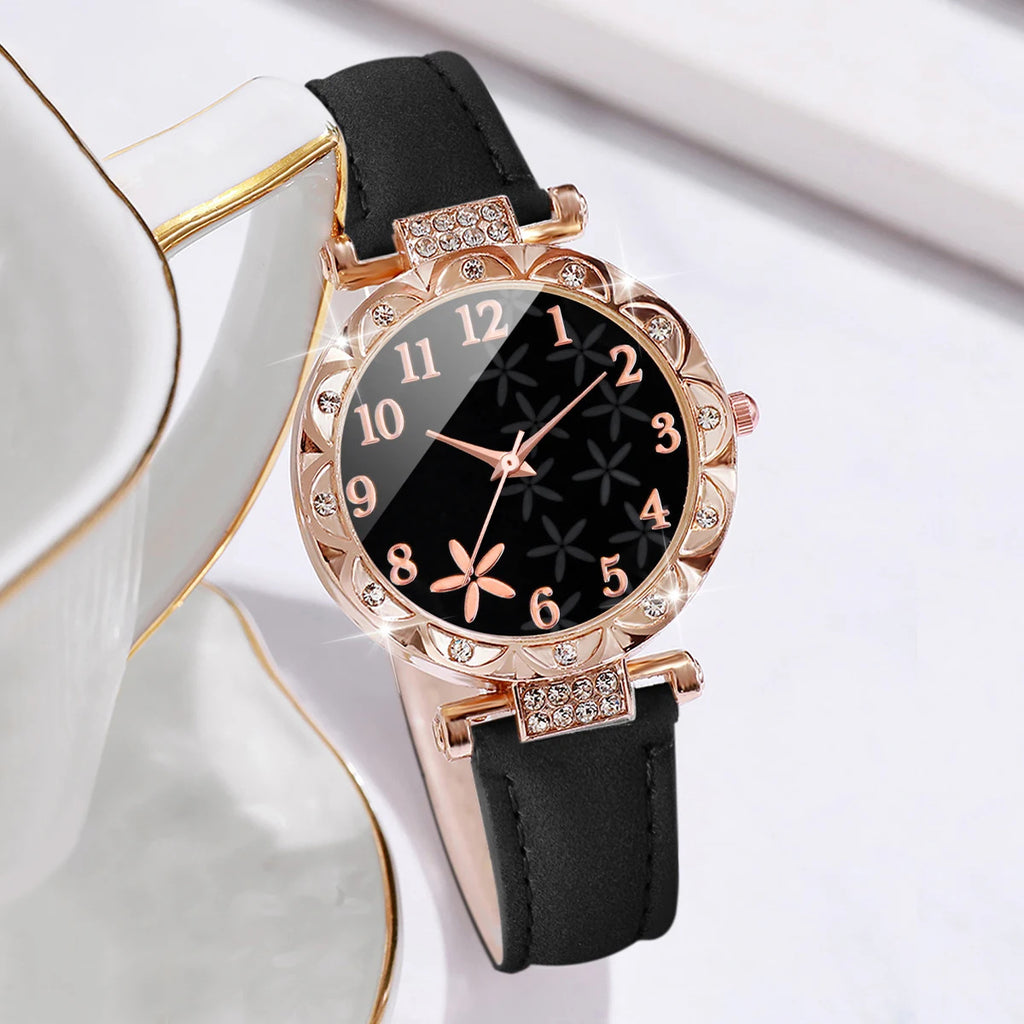 Cross border hot selling women's black starfish pattern dial women's watch ins style fashionable women's quartz watch+bracelet