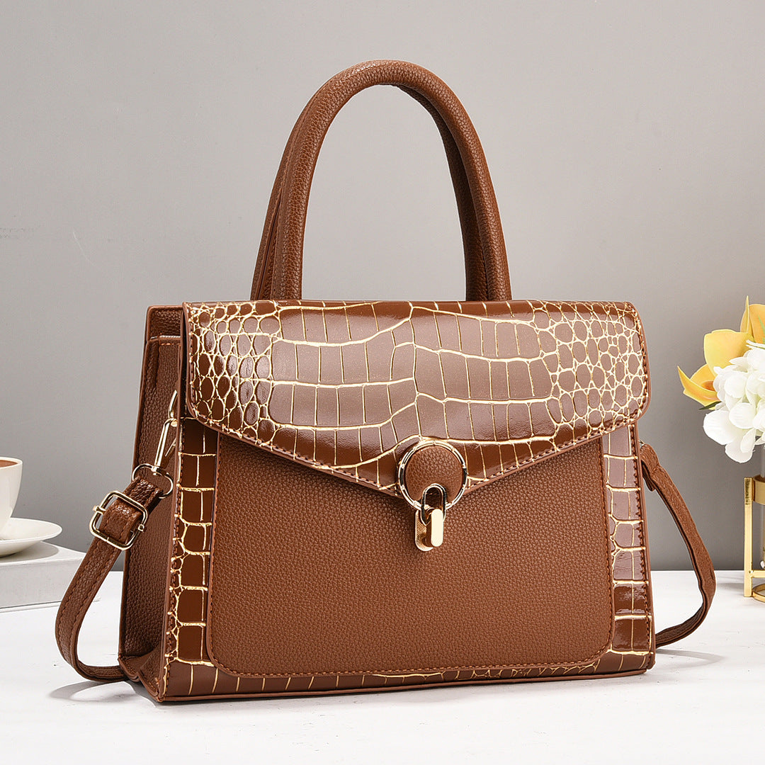 2024 new crocodile patterned contrasting tote women's bag with stylish texture and large capacity trendy single shoulder handbag