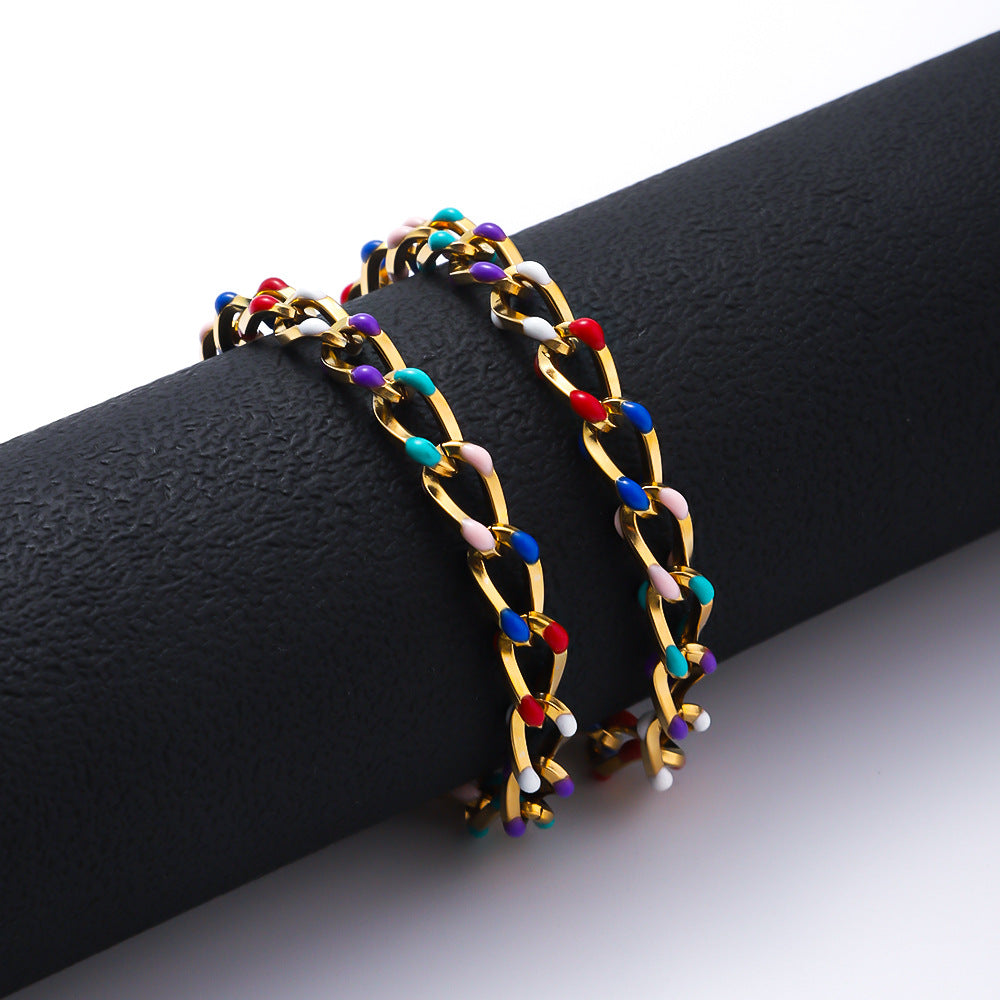 Stainless Steel Drip Oil Bracelet, European and American Cross border Versatile, Non fading, 18K Gold Plated, Women's Fashion Versatile Titanium Steel Bracelet