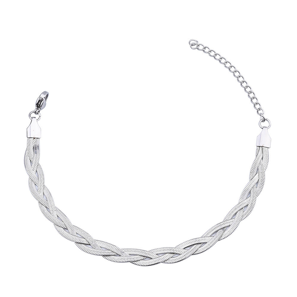 Three layer braided stainless steel blade snake bone bracelet women's fashion simple color matching Fried Dough Twists antique titanium steel bracelet