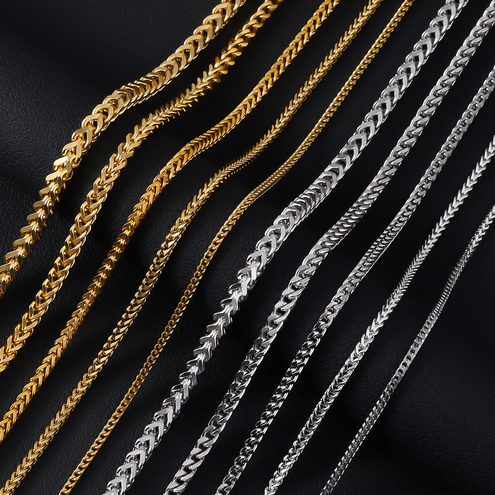 Stainless steel reversible chain necklace, hot selling cross-border in Europe and America, woven chain with four sided grinding, men's Cuban chain, titanium steel necklace