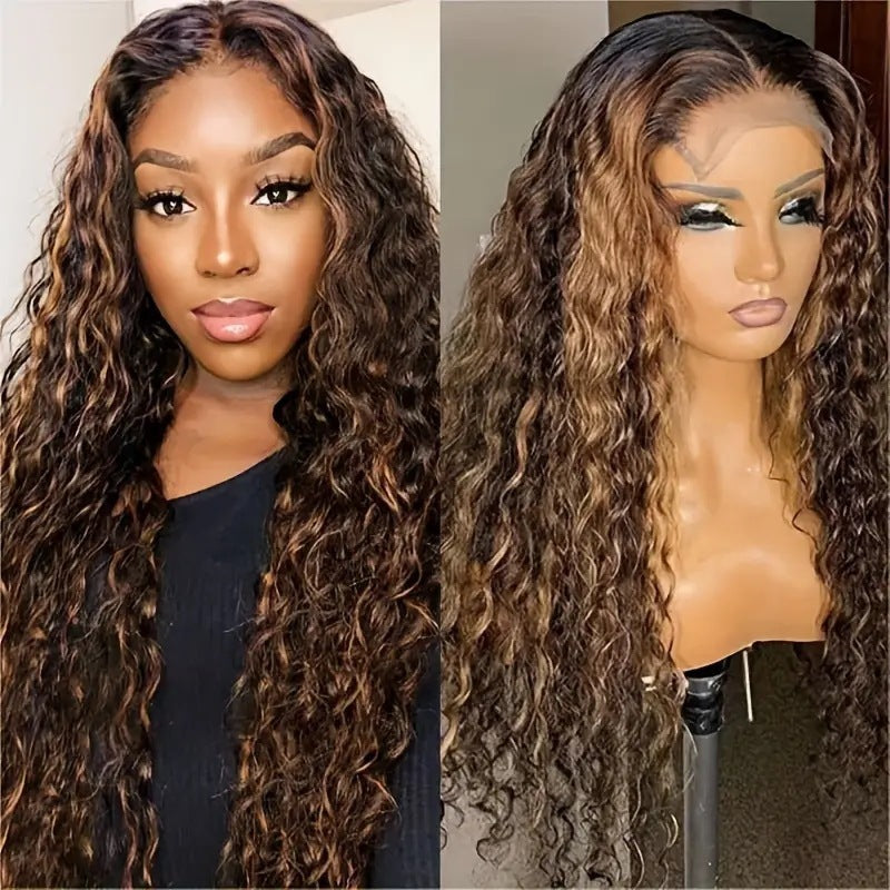 Amazon European and American Fashion Piano Color Front Lace Wig African Hot Selling Small Curling Tube Long Curling Hair Full Headset