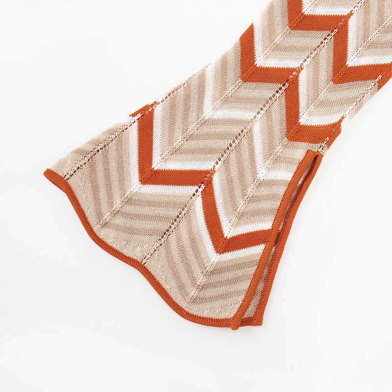 Stylish knit set with high-quality contrasting stripes