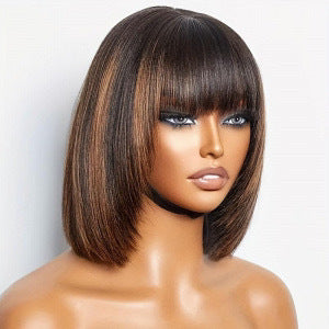 European and American fashion bangs, medium to long hair wigs, full head covers, hot selling bob hair wigs in foreign trade