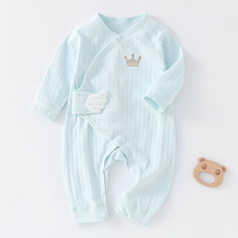 Strap up baby jumpsuit, pure cotton baby sleepwear, long sleeved khai, monk butterfly clothes, can be worn in spring and autumn