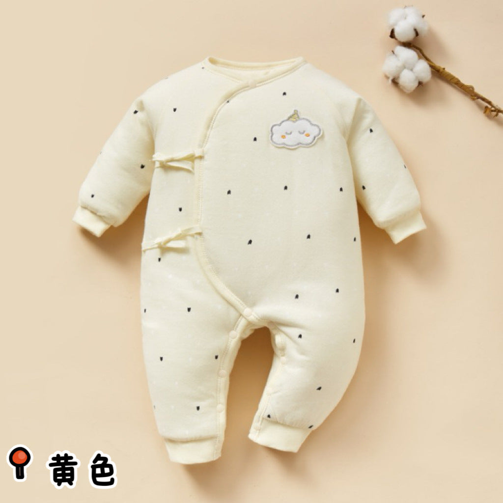 Winter baby lace up jumpsuit warm newborn clothes 0-3 baby pure cotton thick clip cotton clothes butterfly clothes