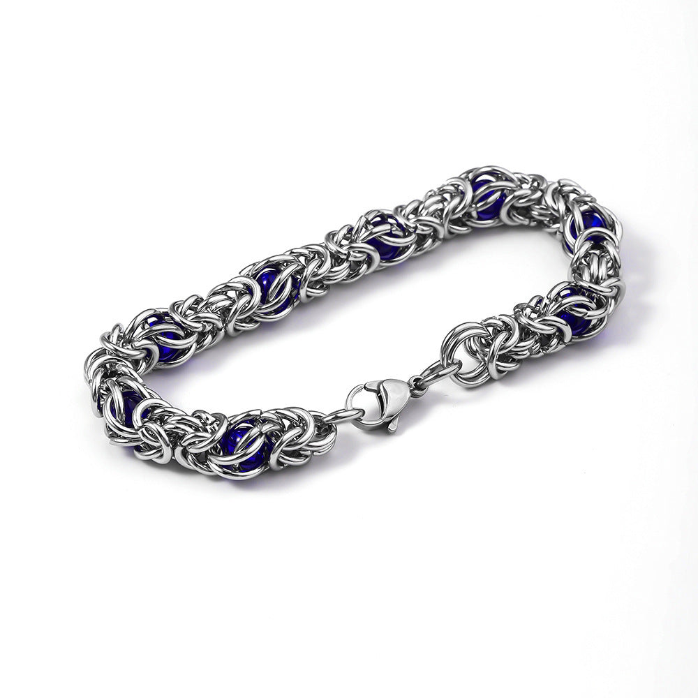 Cross border hot selling stainless steel bracelet, high-end sapphire handmade bracelet, European and American men's titanium steel bracelet accessories wholesale