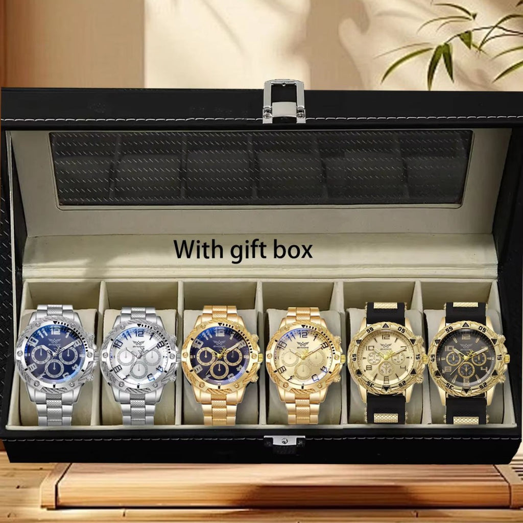 Six piece boxed watch men's steel strip fashion party party fashion watch men's gift men's gift
