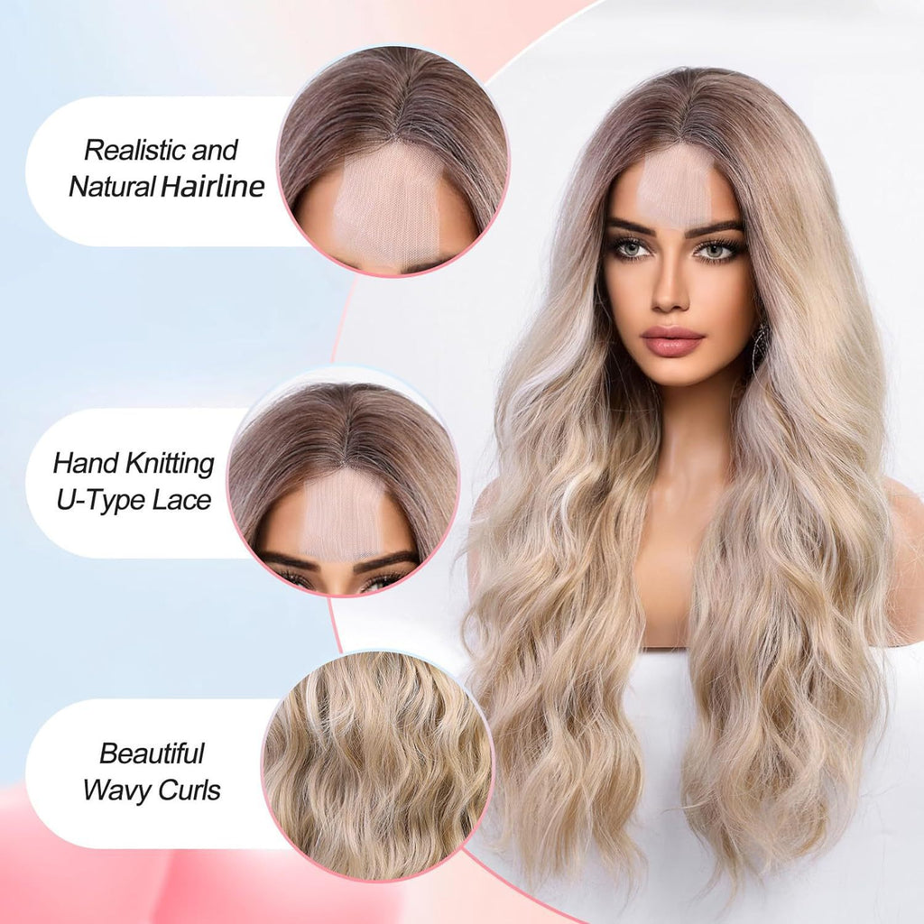 Amazon's new wig for women in Europe and America, front lace synthetic headband, small lace, medium split, long curly hair wigs